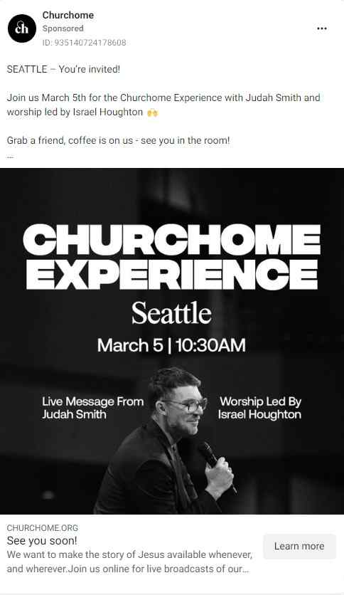 churchome facebook ad