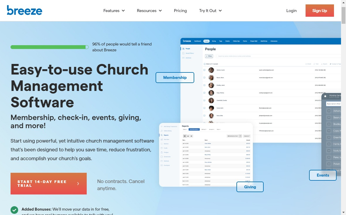 A group of people in a church discussing Breeze ChMS