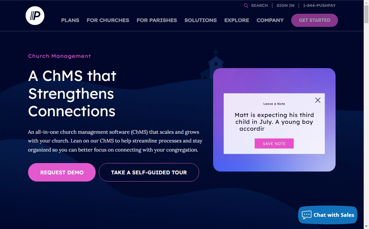 A computer screen with PushPay's seamless giving experience