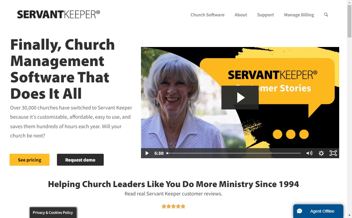 A computer screen with Servant Keeper's volunteer management features