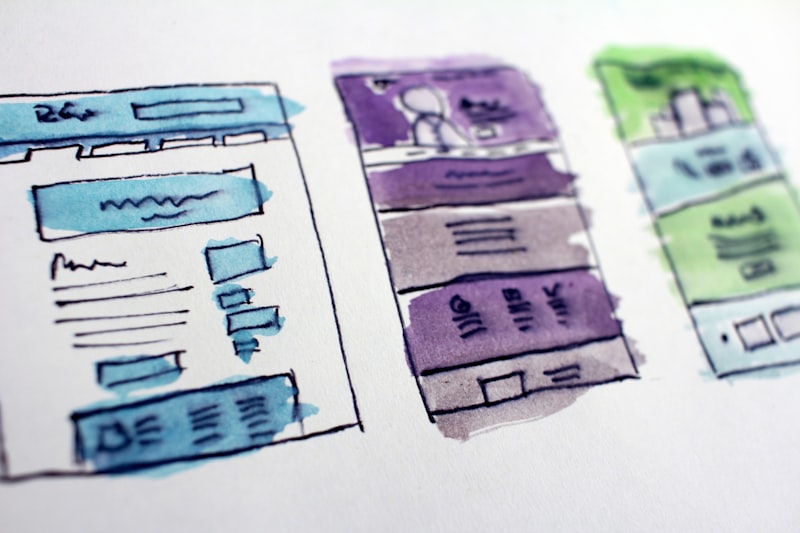 Website wireframe sketches showing the design process